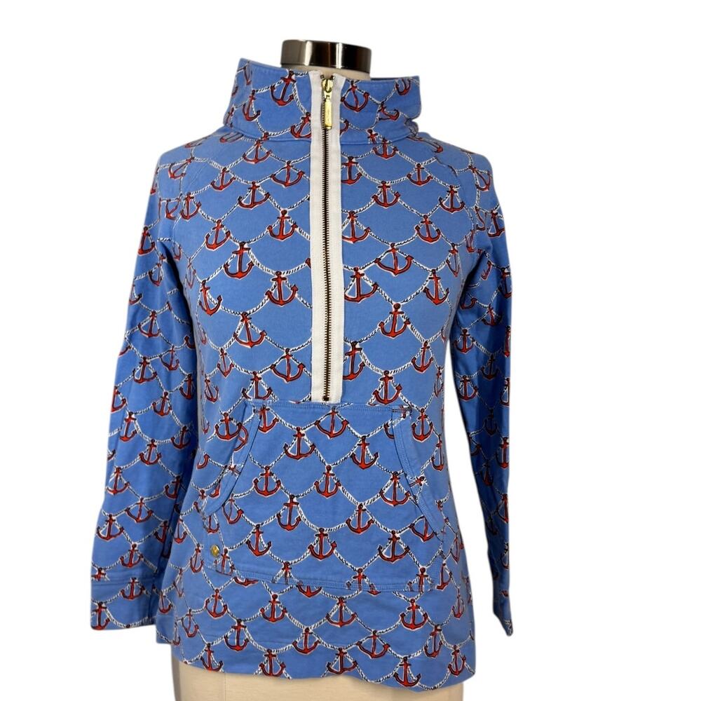 LILLY PULITZER Nautical Anchor Preppy Long Sleever Quarter Zip SZ S